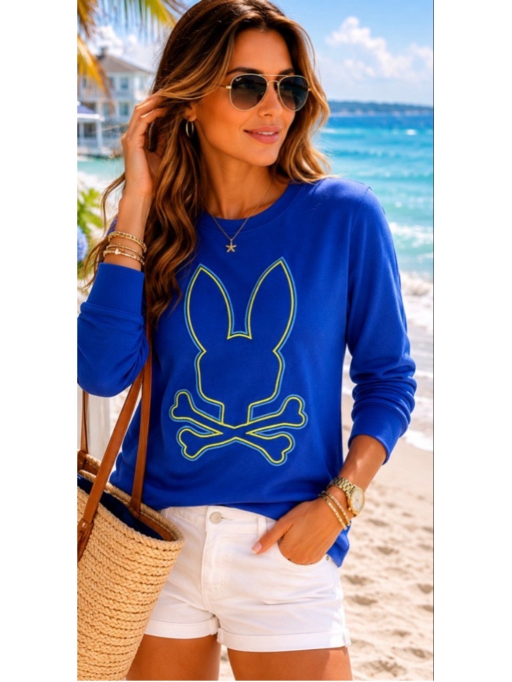 New Psycho Bunny Blue & Yellow Logo Sweatshirt L